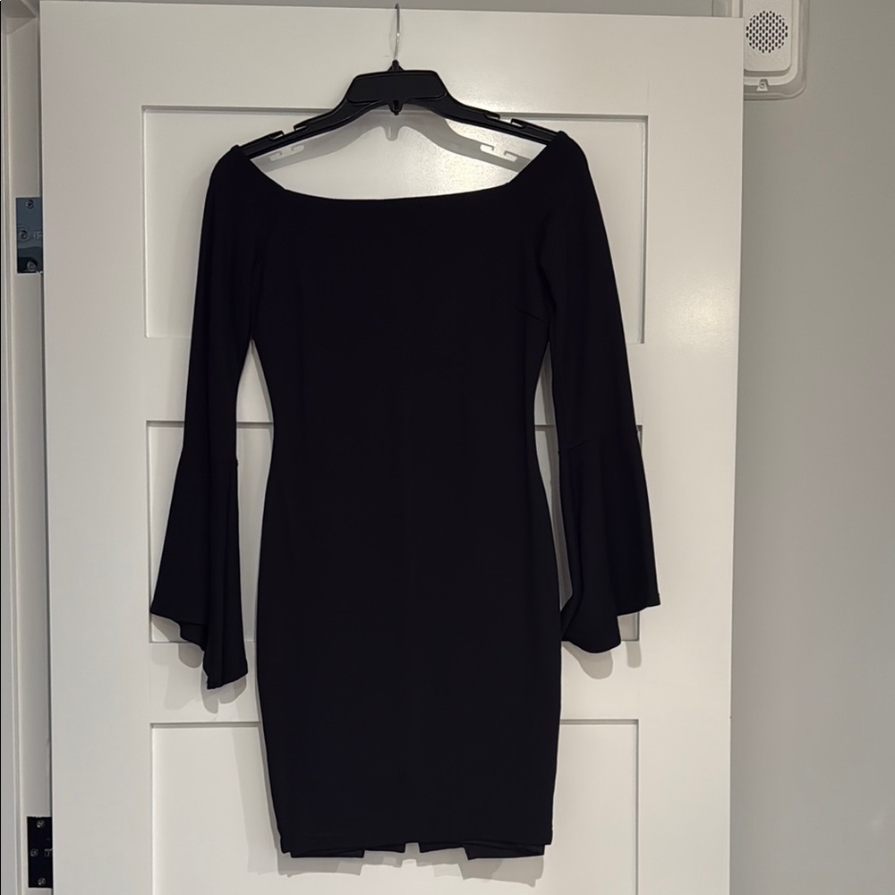 Just Me Black Off-Shoulder Bell Sleeve Bodycon Dress